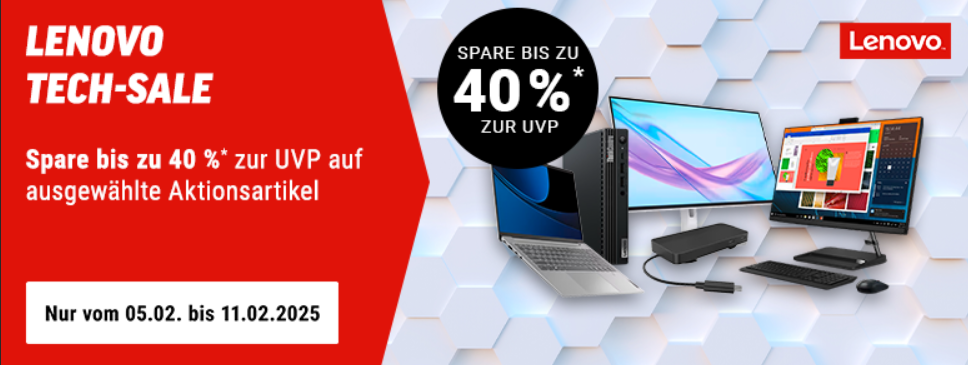 Notebooksbilliger – LENOVO TECH SALE – bis zu 40% Rabatt auf ausgewählte Aktionsartikel!