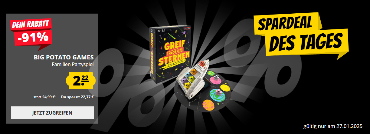 Spardeal des Tages bei SportSpar – BIG POTATO GAMES “Greif nach den Sternen” Familien Partyspiel mit 91% Rabatt!