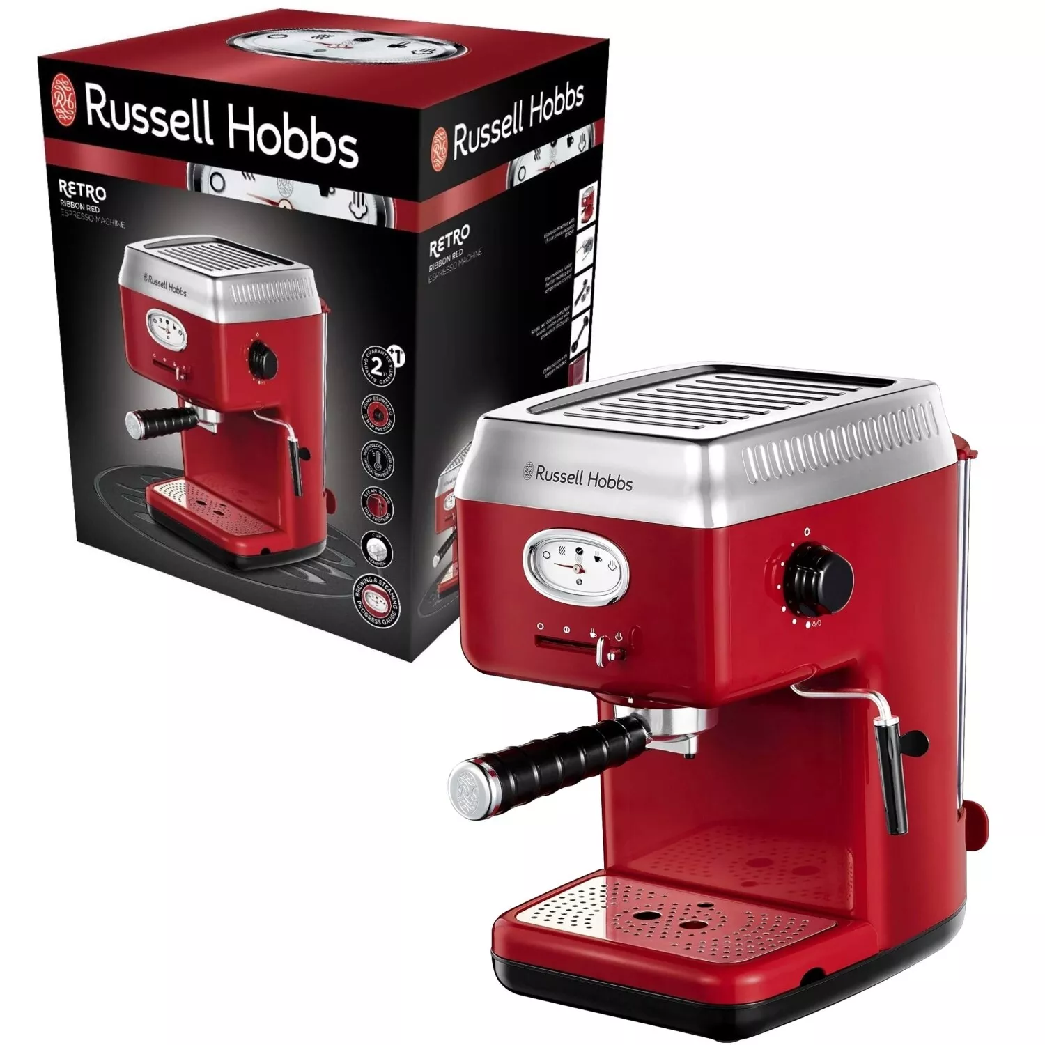 Russell Hobbs Retro Espresso Siebträgermaschine 15Bar Espressomaschine Milchdüse für 55€ inkl. Versand!