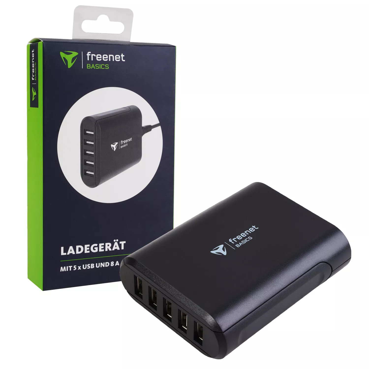 Freenet Schnell Ladegerät 5-Fach 8A Netzteil 5x USB-A-Buchse Desktop Ladestation für 9,99€ inkl. Versand!