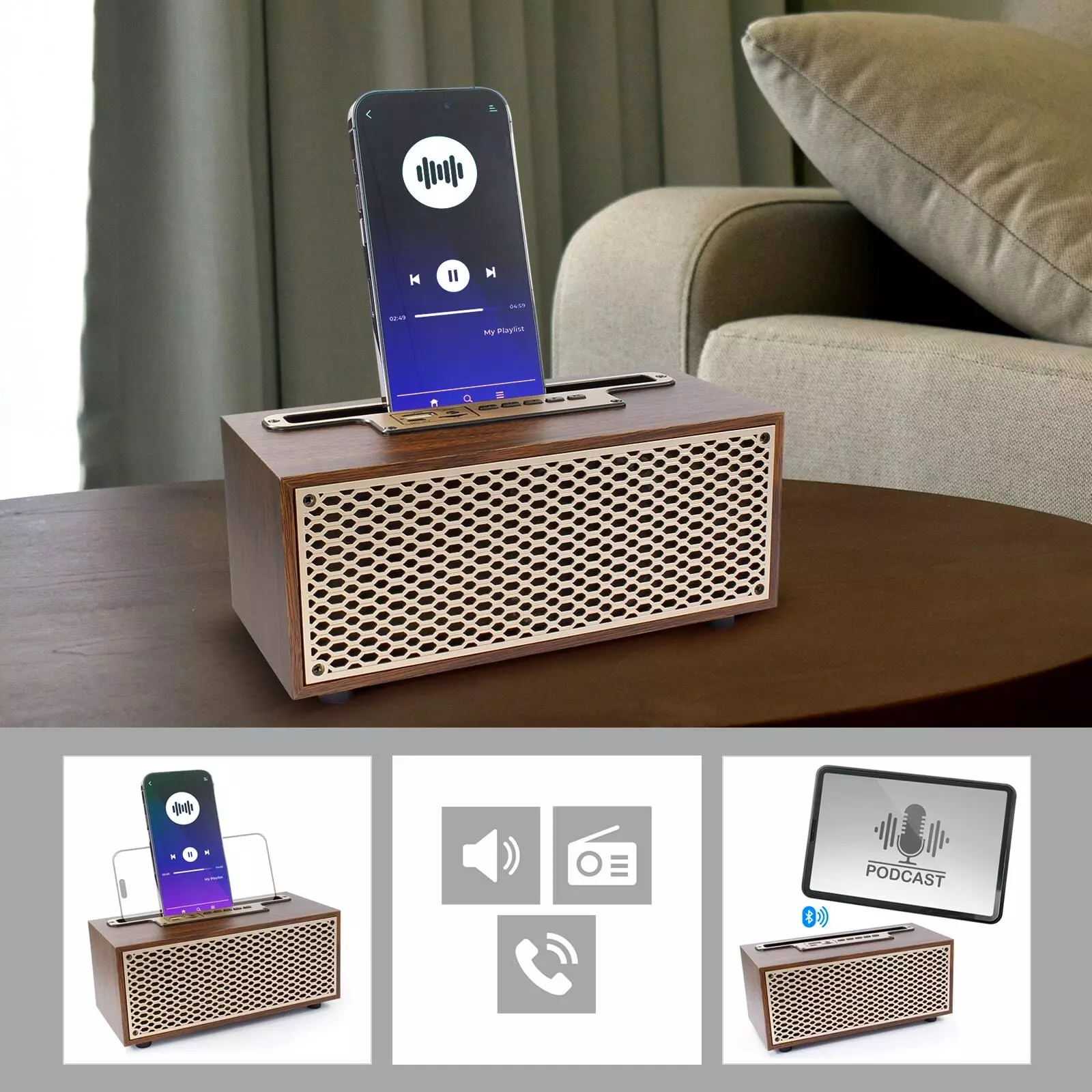 Retro Bluetooth Lautsprecher + FM Radio Tragbar Mp3 USB AUX Sound-Box Holz Optik für 17,99€ inkl. Versand!